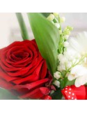 Bouquet de Muguet et fleurs tons rouges